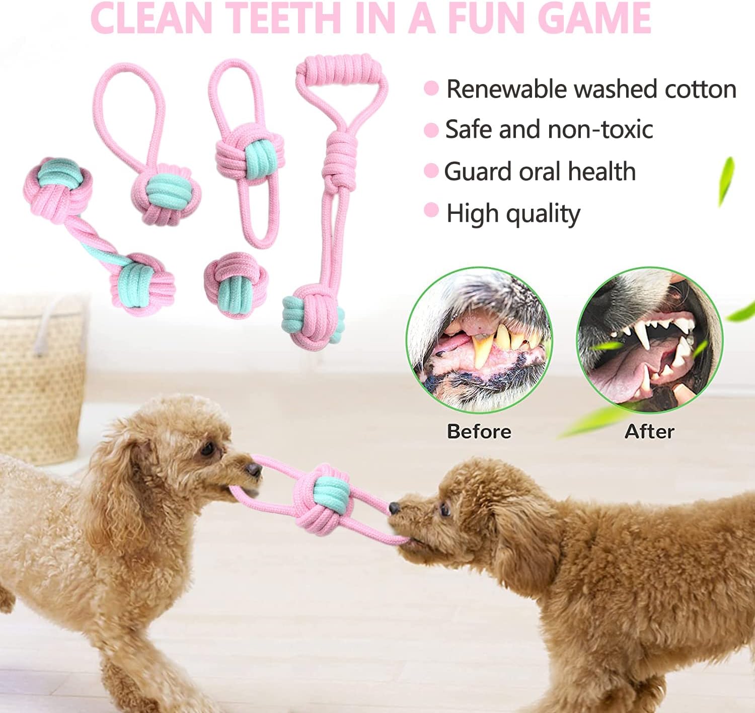 Puppy Teething Chew Toys for Small Dogs - Interactive Rope Toy, Balls, Ring, and Storage Basket (C) - Image 2