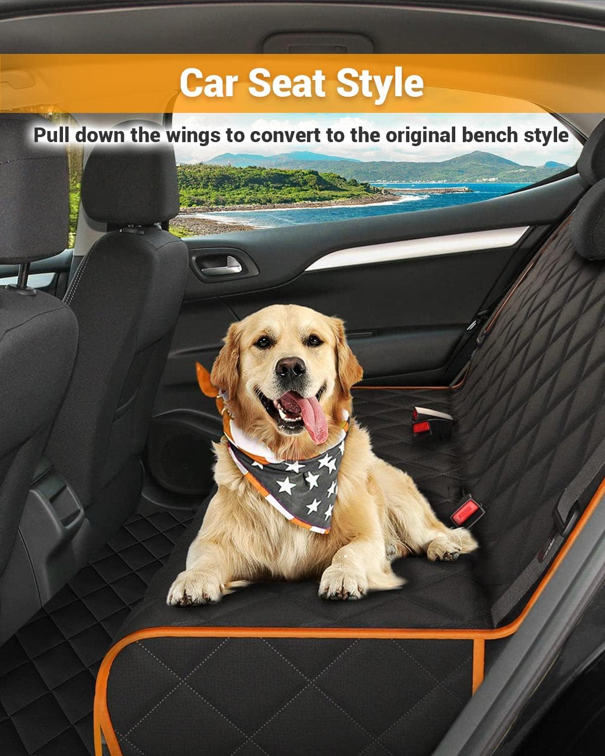 Dog Car Seat Cover, 600D Heavy Durable Dog Seat Cover for Back Seat, 100% Waterproof Scratch Proof Nonslip Dog Hammock for Car with Side Flap, Pet Seat Covers with SeatBelt for Cars Sedan SUV Trucks - Image 7