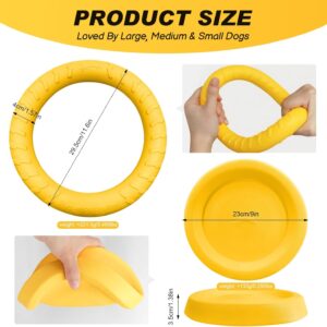 Frisbee Dog Toy – 9 Inch Flying Disc & 12 Inch Ring Set, Dog Frisbee for Aggressive Chewers, Durable Tough Chew Toys for Large Breeds, Water Floating Fetch Toys for Throwing/Catching (Yellow)