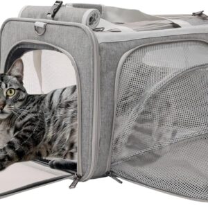 Gray Cats Carriers Stylish Small Dogs Puppy Pets Bag,Sturdy,Ventilated,Airline Approved,Expandable,Rabbit Cage Small Animals Travel Outdoor Carry Kennel Hold up Well