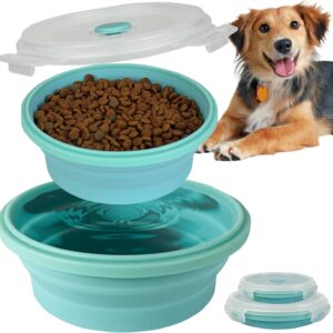 AVERYDAY 30oz Airtight Collapsible Dog Bowls with Lids, 2 Pack Portable Travel Dog Bowls for Medium Small Breeds, Silicone Food and Water Dish, 3.6 Cups Foldable Pet Bowl for Traveling and Camping