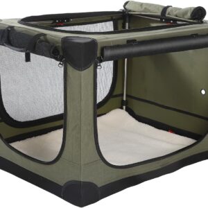 30-Inch Collapsible Travel Dog Crate, Portable 4-Door Soft Kennel for Medium to Large Dogs, Chew-Proof Mesh Windows, Indoor/Outdoor Use, Foldable, with Storage Bag (Green)