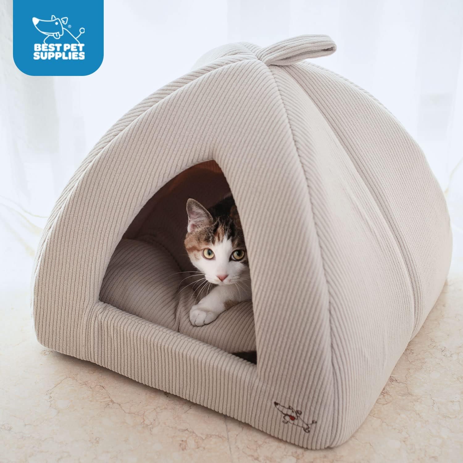 Best Pet Supplies Pet Tent-Soft Bed for Dog and Cat Beige Corduroy, 16" x 16" x H:14" - Image 5
