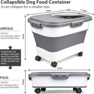 Dog Food Storage Container, 5-20Lbs Collapsible Pet Food Storage Containers with Rolling Wheel Airtight Locking Lid, Dry Food Storage Bin with Cup and Scoop,Suitable for Pet Food, Rice, Flour