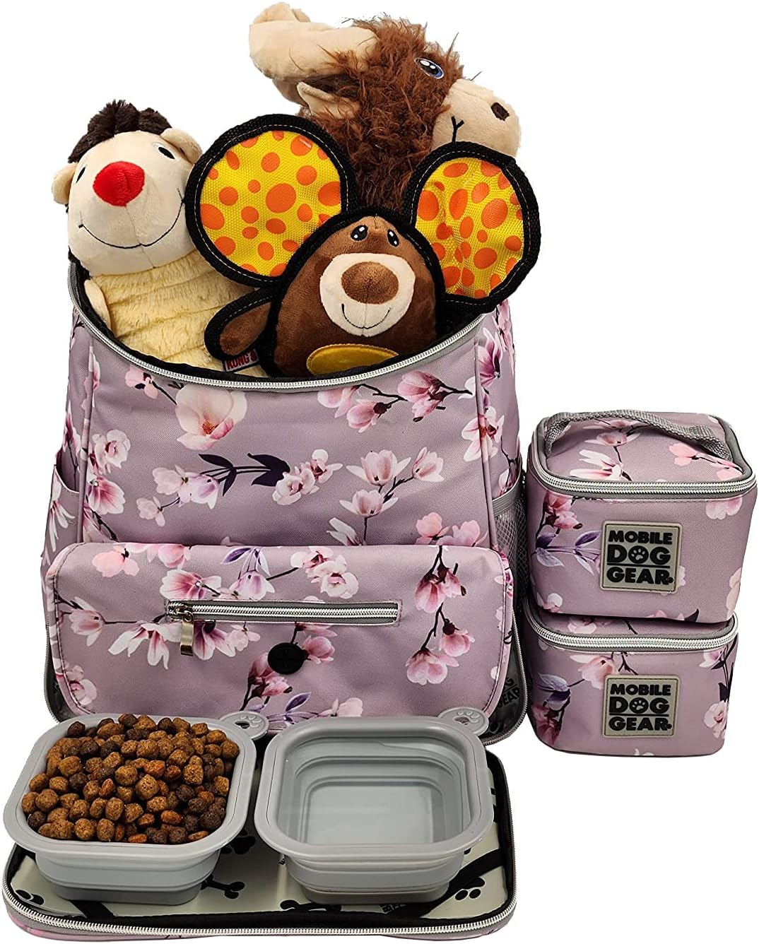 Mobile Dog Gear Week Away Dog Travel Bag Backpack (13"x7"x16", Floral) - Includes 2 Pet Food Storage Containers + 2 Collapsible Dog Water Bowls - Airline Approved Travel Accessories, Great for Trips - Image 2