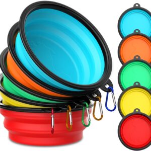 5 Pack Collapsible Dog Bowl Travel Portable Pet Bowls [12oz],Expandable Foldable Food Water Feeding Dishes for Traveling Hiking Walking,with Carabiners