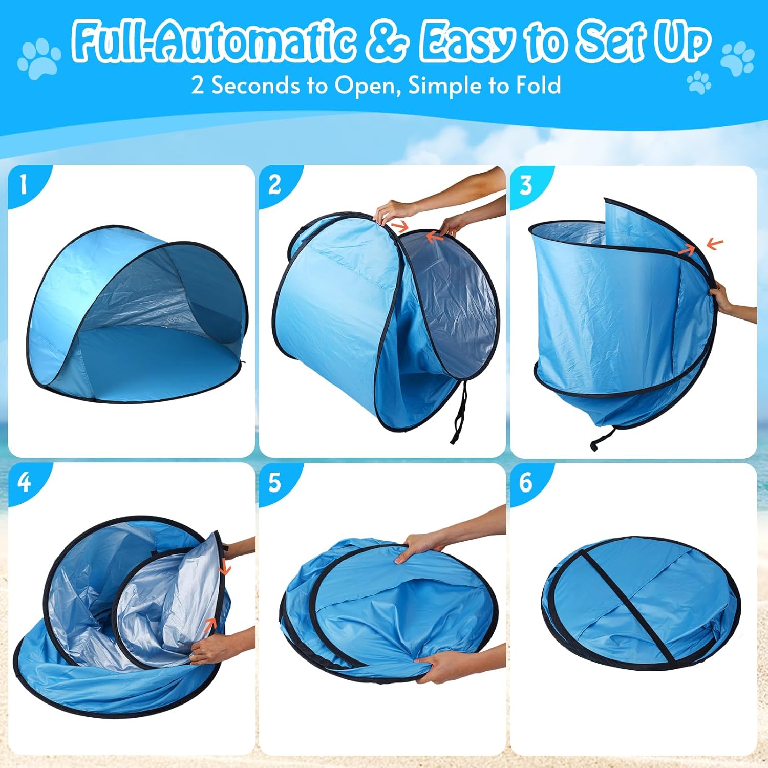 Extra Large Dog Beach Tent - 47" Lx39 Wx30 H,Portable Outdoor Pop Up Pet Tent for Camping with Dogs Cats,Waterproof Dog Sun Shade Shelter for Medium-Sized to Bigger Pets - Image 4