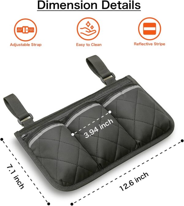 Stroller Caddy Stroller Organizer With Cup Holder, Non Slip Straps Stroller Bag for Phone, Pet Stroller Accessories,Universal Stroller Organizer, stroller caddy,Fits Single & Double Strollers - Image 4