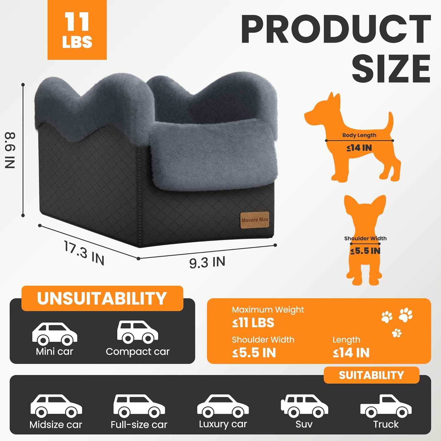 Portable Small Dog Seat for Car(Up to 11LB),Luxury Center Console Dog Car Seat Booster with Safety Tethers,Auti-Collapse Pet Travel Carrier for SUV,Truck.(Black/Grey) - Image 2