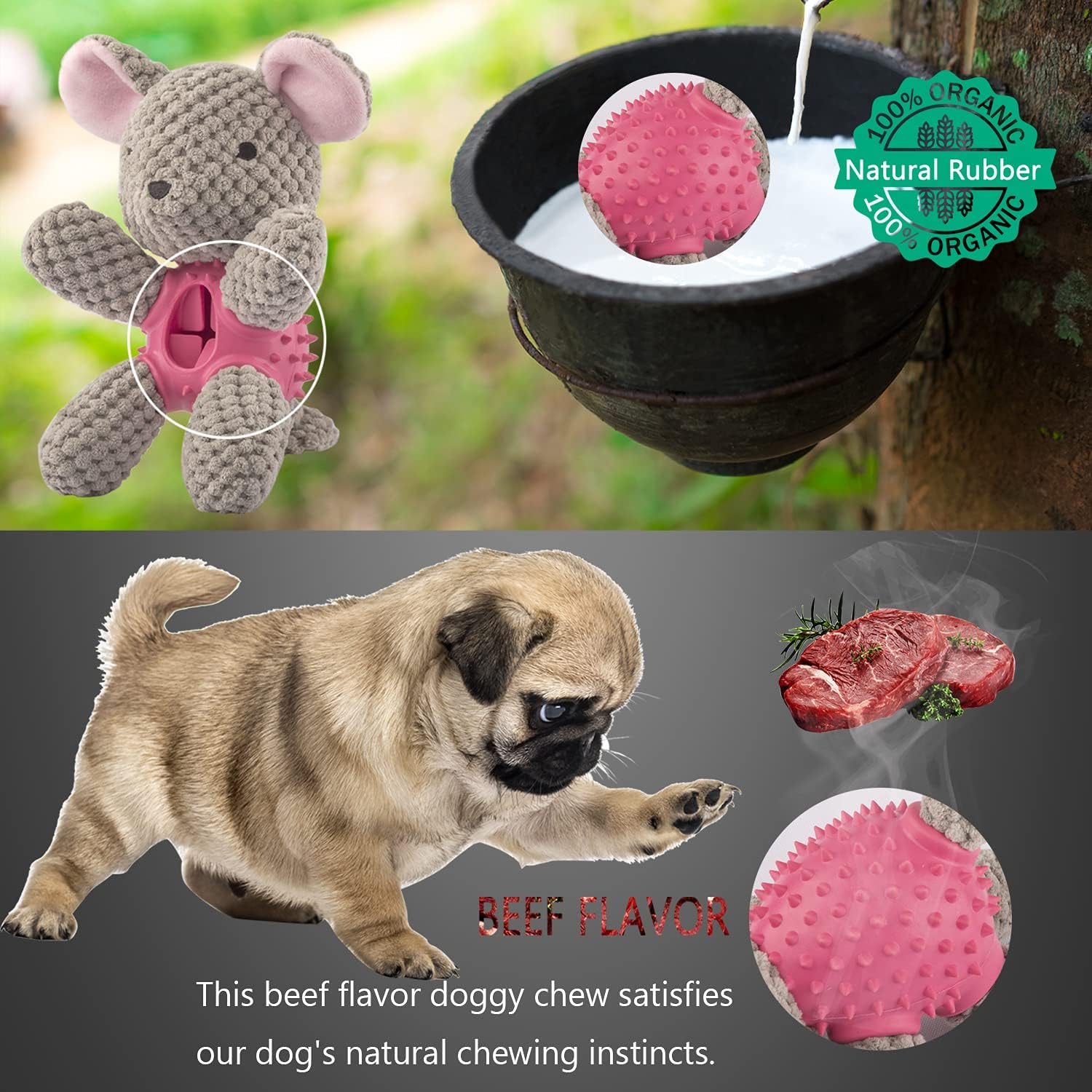 GOOLA Dog Squeaky Toys, Interactive Durable Plush Dog Toy with Squeaker and Crinkle Paper, Natural Rubber Chew Puzzle Dog Toys Leakage Food Toy for Puppy Small Middle Large Dogs, Soft Pet Toys - Image 5