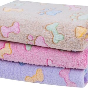 Dono 1 Pack 3 Dog Blankets, Soft Fluffy Fleece Pet Blanket Warm Sleep Mat Paw Print Design Puppy Kitten Throw Blanket Doggy Mat Blanket for Dogs