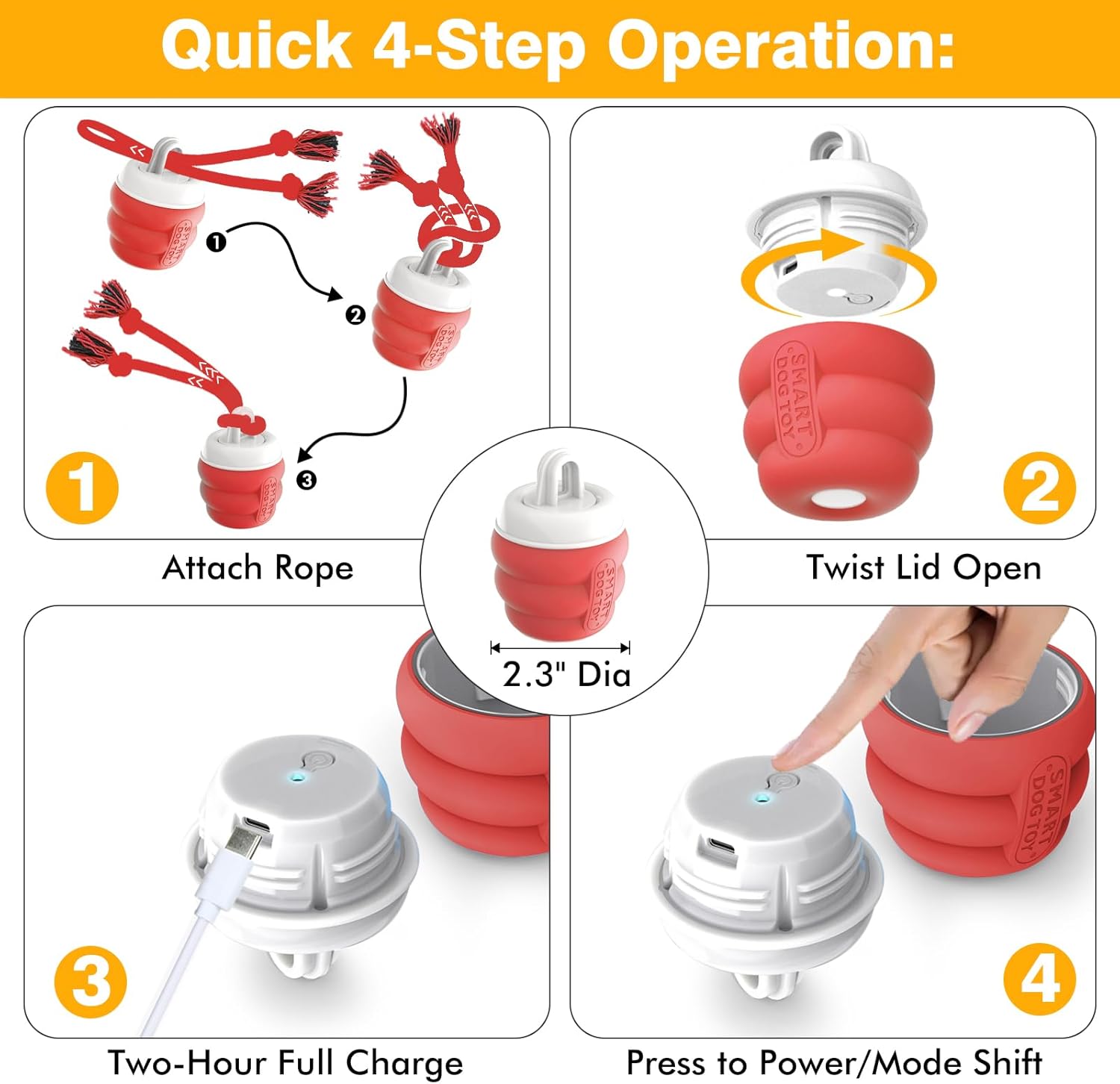 Interactive Dog Toys for Boredom- Rechargeable Electric Dog Balls, Dog Toys to Keep Them Busy, Automatic Moving Dog Products, Interactive Puppy Dog Toys Ball (Crimson) - Image 5