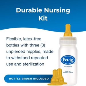 Pet-Ag Nursing Kit – 4 oz – Promotes the Natural Feeding of Liquids to Baby Animals – Each Kit Includes 4 oz. Bottle with Cap, 3 Nipples & Cleaning Brush