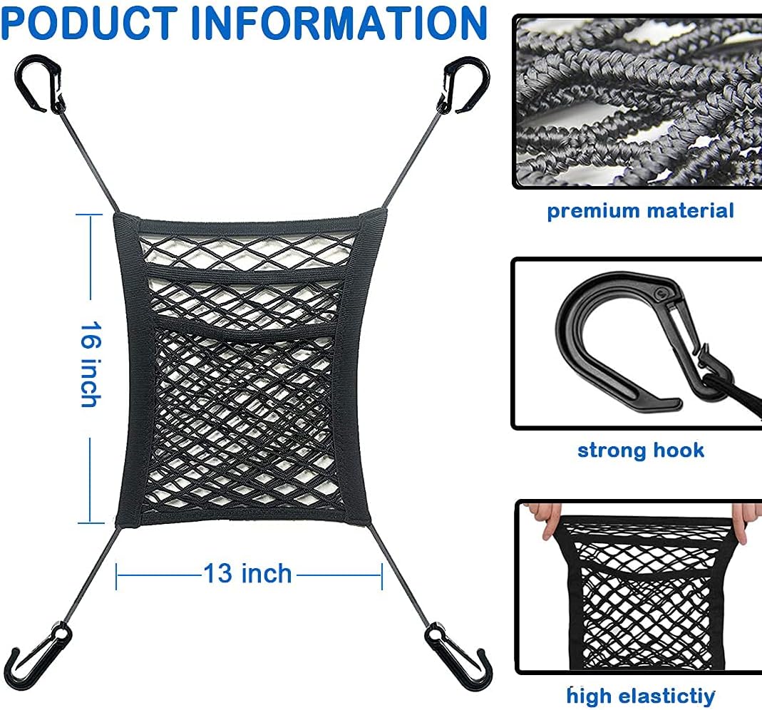 3-Layer Car Mesh Organizer, Seat Back Net Bag, Barrier of Backseat Pet Kids, Cargo Tissue Purse Holder, Driver Storage Netting Pouch(Upgrade Stretch Length) - Image 3
