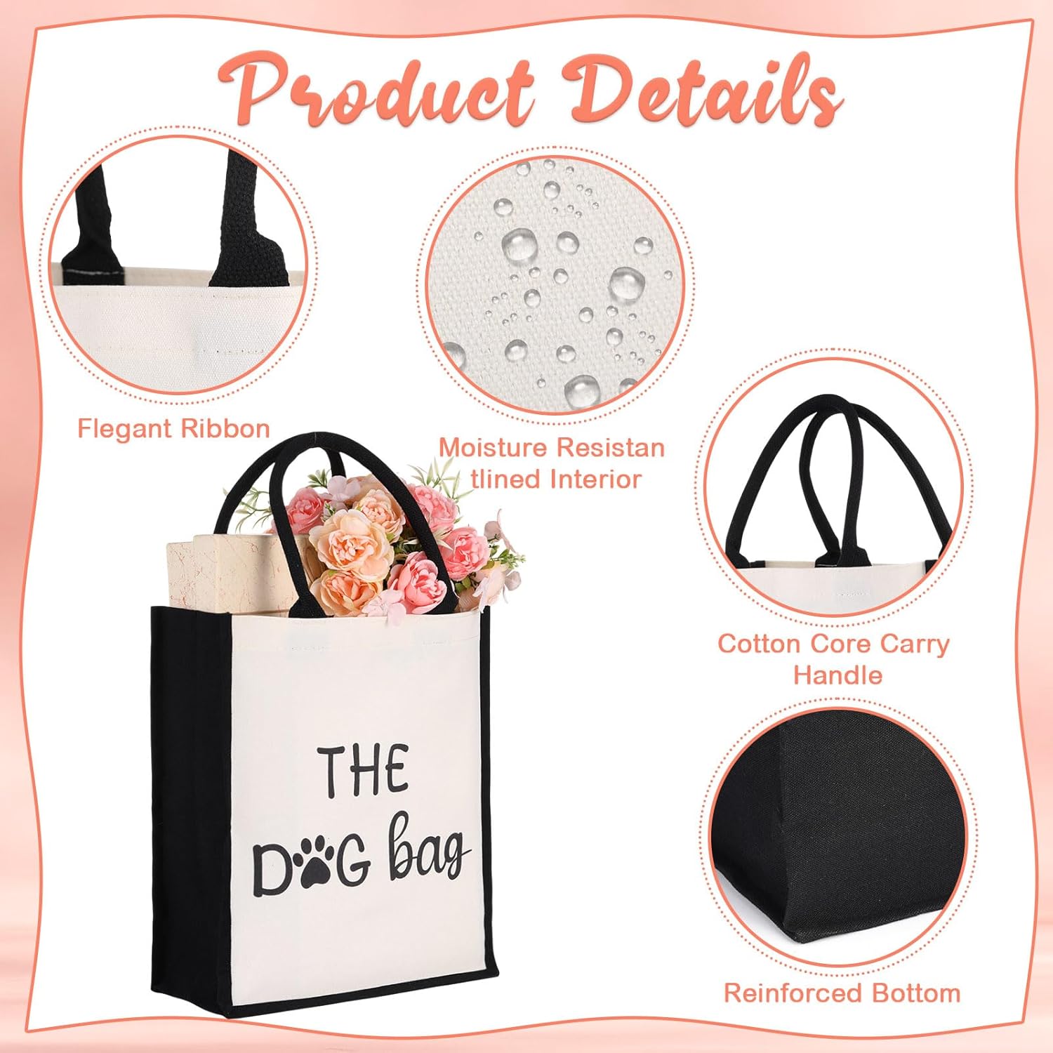 Dog Tote Bag for Women, Printed Design Canvas Reusable Dog Shopping Bag, Spacious 13.4x11.8x5.1 Inches, Ideal Gift for Doggie Lovers Owners, Christmas - Image 3