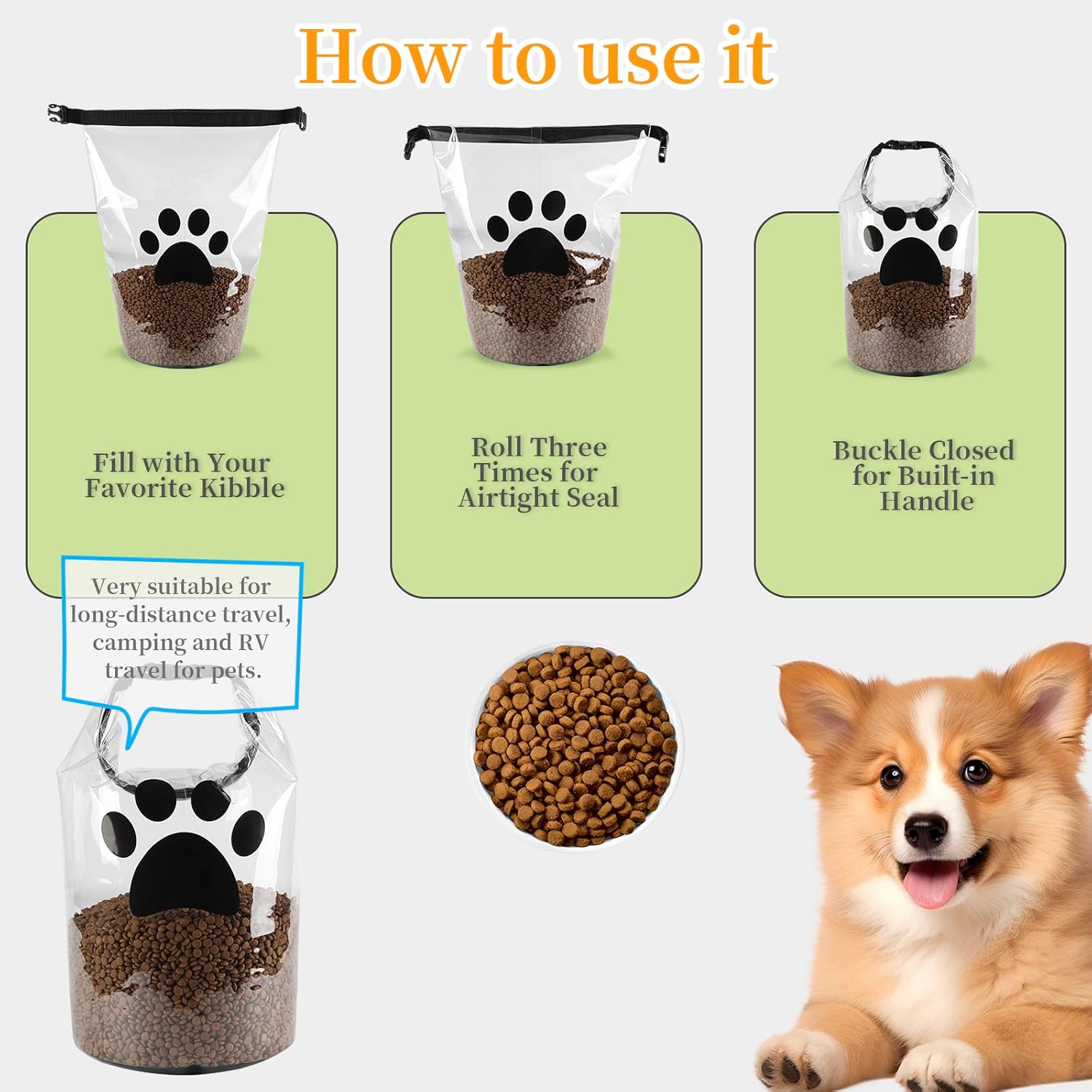 Travel Dog Food Container 10Lbs,Roll Top Dog Food Travel Bag,Waterproof Dog Food Bag,Reusable Dog Travel Kibble Container,Ideal for Camping,Dog Boarding-Clear & BPA-Free - Image 3