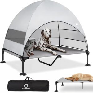 Elevated Dog Bed with Upgraded Canopy, Raised Outdoor Dog Tent with Powerful Anti-Slip Feet, Portable Pet Cot with Larger Shade, Raised Cooling Bed for Camping, Backyard, Beach, Poolside