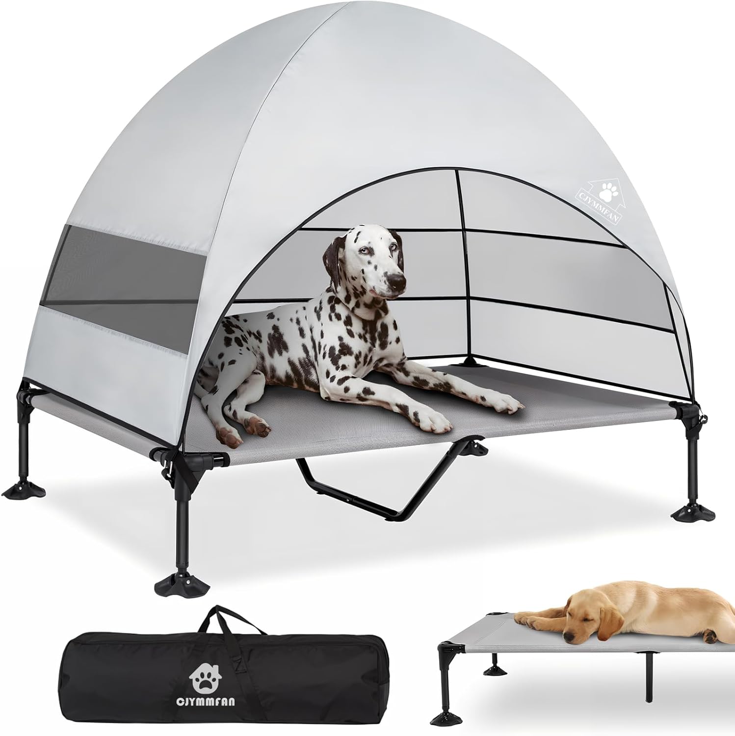Elevated Dog Bed with Upgraded Canopy, Raised Outdoor Dog Tent with Powerful Anti-Slip Feet, Portable Pet Cot with Larger Shade, Raised Cooling Bed for Camping, Backyard, Beach, Poolside
