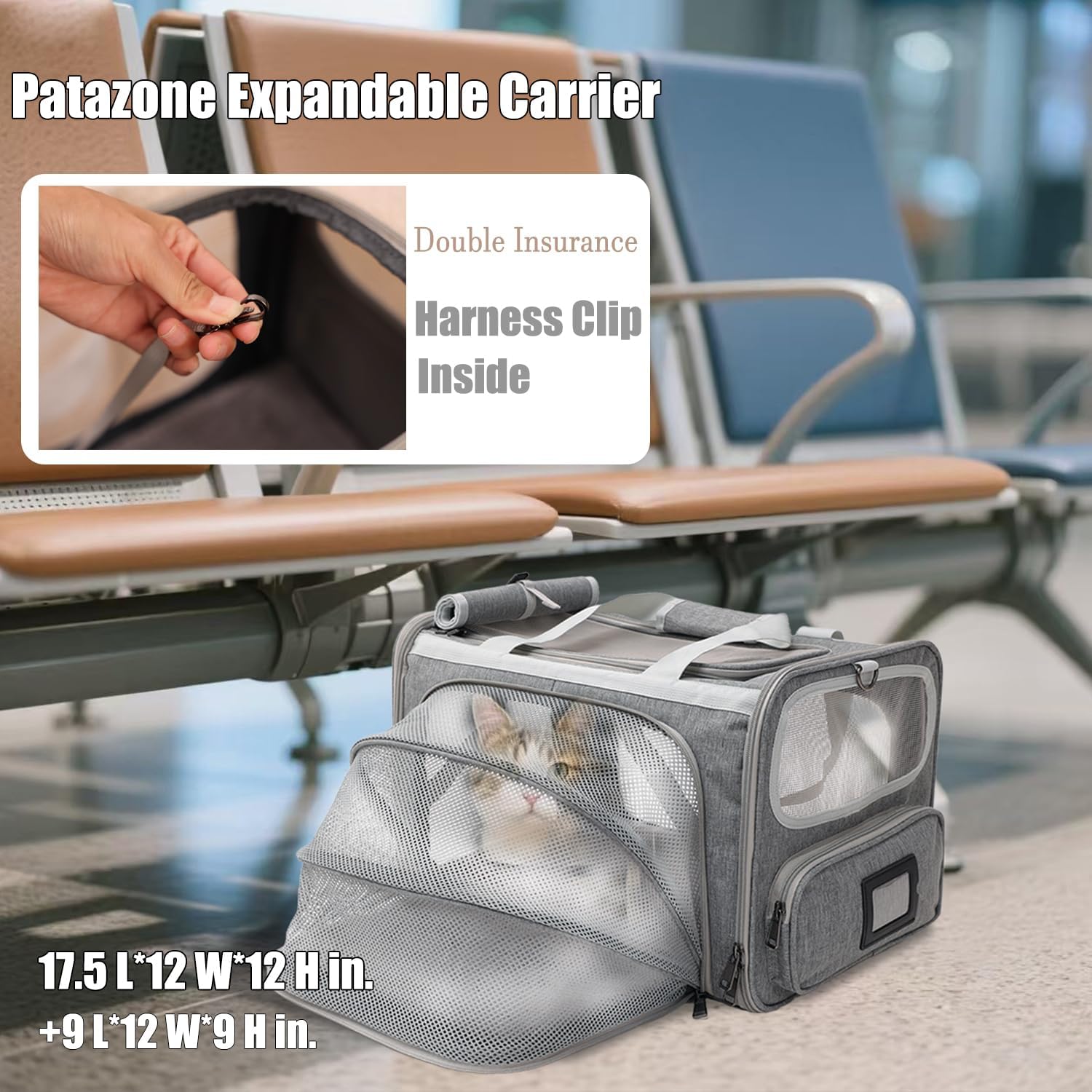 Gray Cats Carriers Stylish Small Dogs Puppy Pets Bag,Sturdy,Ventilated,Airline Approved,Expandable,Rabbit Cage Small Animals Travel Outdoor Carry Kennel Hold up Well - Image 7