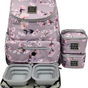 Mobile Dog Gear Week Away Dog Travel Bag Backpack (13"x7"x16", Floral) - Includes 2 Pet Food Storage Containers + 2 Collapsible Dog Water Bowls - Airline Approved Travel Accessories, Great for Trips