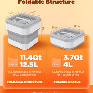 Collapsible Dog Food Storage Container, 10-14 Lbs Capacity Cat Pet Food Container with Magnetic Lid & Measuring Cup, Multi Purpose Storage Container For Dry Food, Cereal
