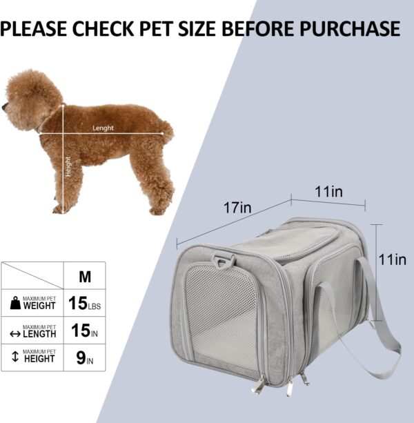 Cat Carriers Dog Carrier Pet Carrier For Small / Medium Cats Dogs Puppies (Up To 15lbs), TSA Airline Approved Small Dog Carrier Soft Sided, Collapsible Waterproof Travel Puppy Carrier - Grey - Image 4