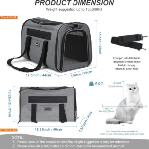 Cat Travel Carrier – Foldable Dog Carrier Bag, Soft Sided cat Carrier up to 20 Lbs,Pet Carrier Soft-Sided Escape Proof with 4 Ventilated Windows, Airline Approved Travel Puppy Carrier (Grey)