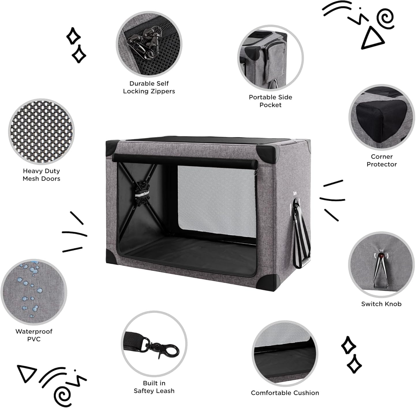 Collapsible Dog Crate - 32 Inch Portable Dog Travel Crate for Medium Dogs, Foldable Dog Crate with Detachable Storage Bag, Removable Pad, and Mesh Windows for Outdoor & Indoor - Image 8