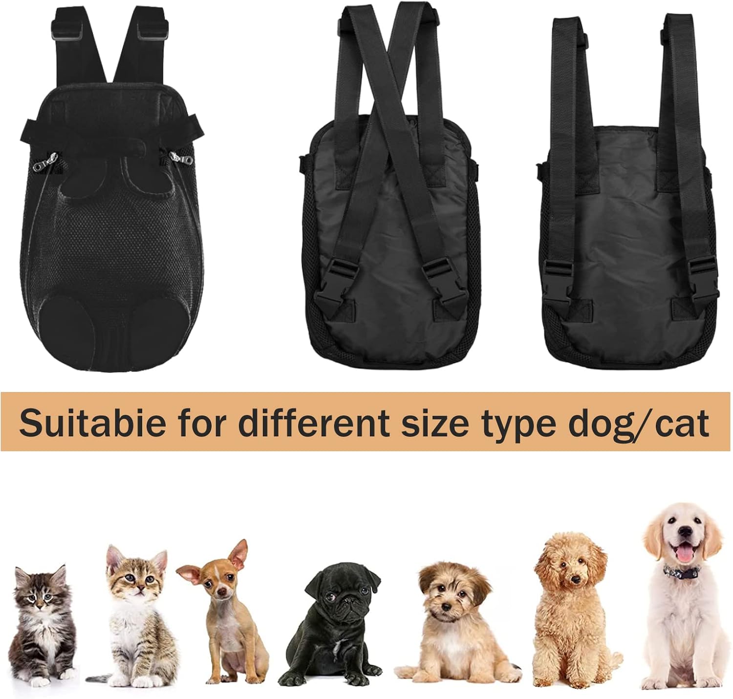 Pet Carrier Backpack - Adjustable Pet Front Cat Dog Carrier Backpack Travel Bag, Legs Out, Easy-Fit for Traveling Hiking Camping for Small Medium Dogs, Size L, Black - Image 6