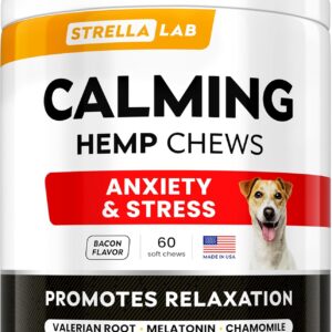 Advanced Calming Chews for Dogs – Hemp Chews and Melatonin – Anxiety Relief – Sleep Aid – Relaxing Treats – Stress Relief During Fireworks, Storms, Thunder, Barking – Made in USA – Bacon – 60ct