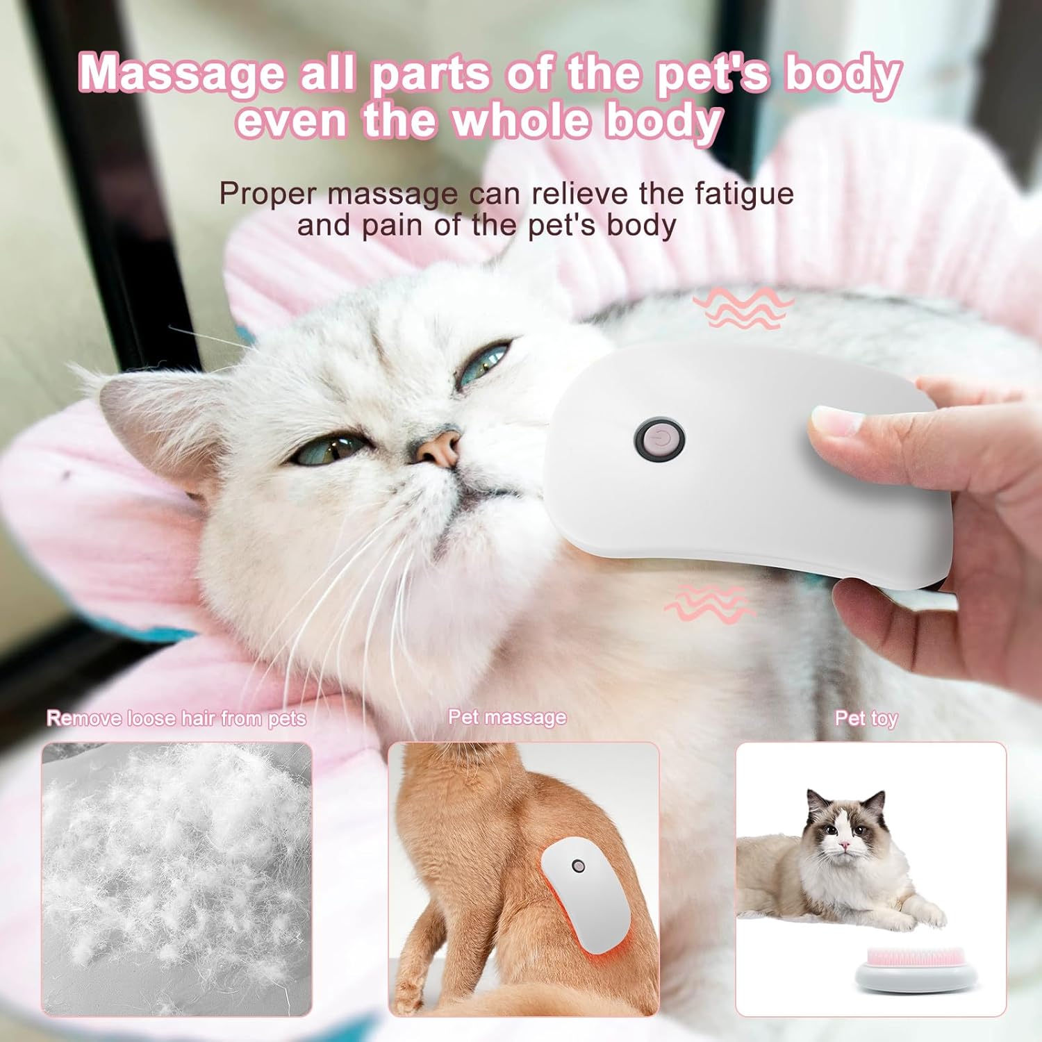 Electric Massage Cat Brushes, Pet Grooming Brush Easily Removes Tangles, 255 Massage Nodes for Relieving Tension, Tight Muscles, and Stiffness-1 pack pink - Image 2