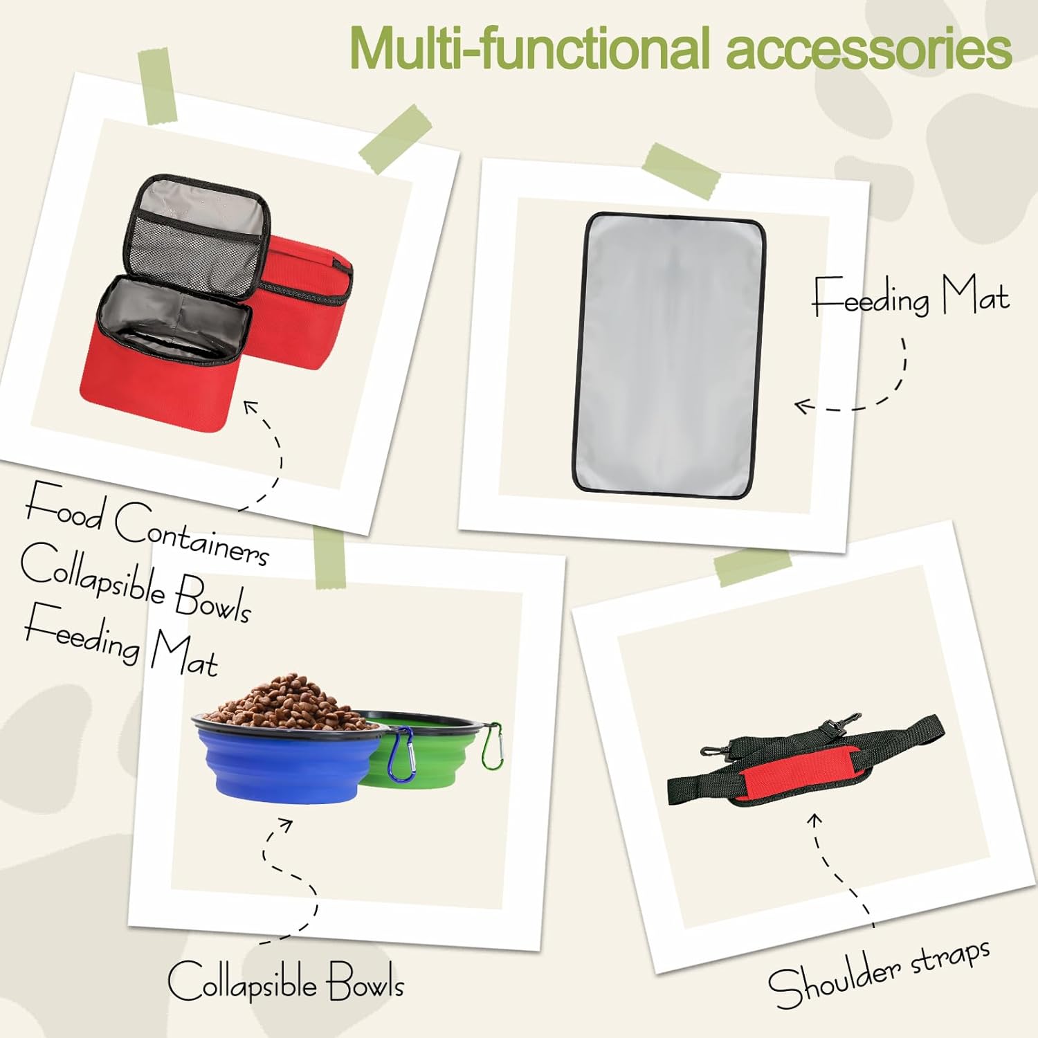 Dog Travel Bag,Weekend Pet Travel bag Set for Dog and Cat,Airline Approved Tote Multi-Function Bags for Traveling,Include 2 Collapsible Bowls,2 Food Storage Containers,1 Feeding Mat,Red - Image 4