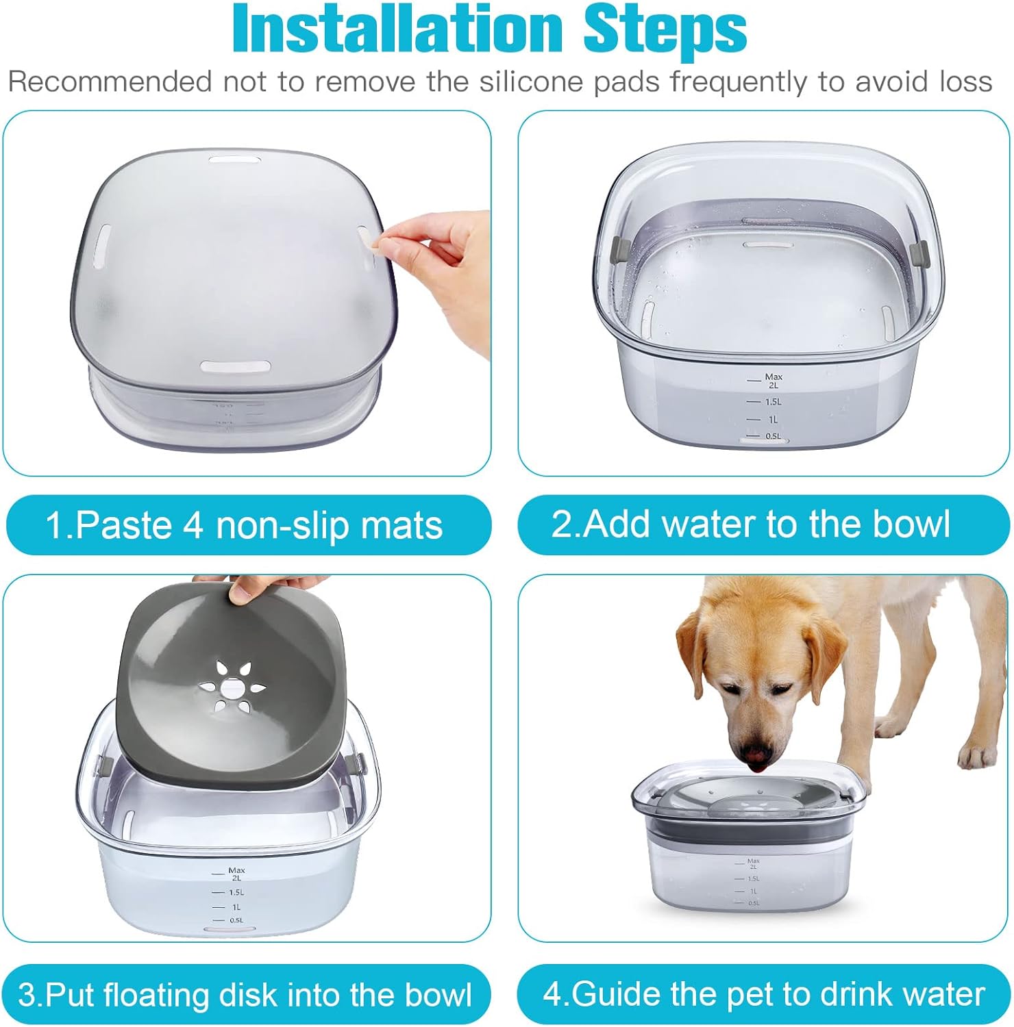 UPSKY 70oz Dog Water Bowl 2L No Spill Dog Bowl Large Capacity Spill Proof Slow Water Feeder, No Splash Dog Bowl Pet Water Dispenser Vehicle Carried Travel Slow Drinking Bowl for Messy Drinkers, Cats - Image 6