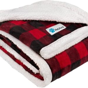 PetAmi Dog Blanket for Medium Large Dogs, Pet Bed Blanket Cat Puppy Kitten, Fleece Furniture Couch Cover Protector Sofa Car, Soft Sherpa Dog Throw Plush Reversible Washable, 40x60 Checker Red