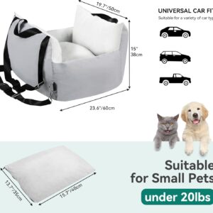 YITAHOME Dog Car Seat for Small Dogs Up to 20lbs, Soft Car Travel Dog Bed with Storage Pocket, Straps, Washable and Detachable, Portable Pet Booster Seats, Light Grey