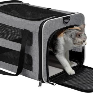 Cat Carrier Soft-Sided 18x11x11 Inch Travel Bag for Medium Cats Over 15lbs, Small Dog Carrier Crate Top Entry Breathable Mesh Puppy 12 Pounds, Pet Rabbit Carrying Cage Kennel Collapsible Grey