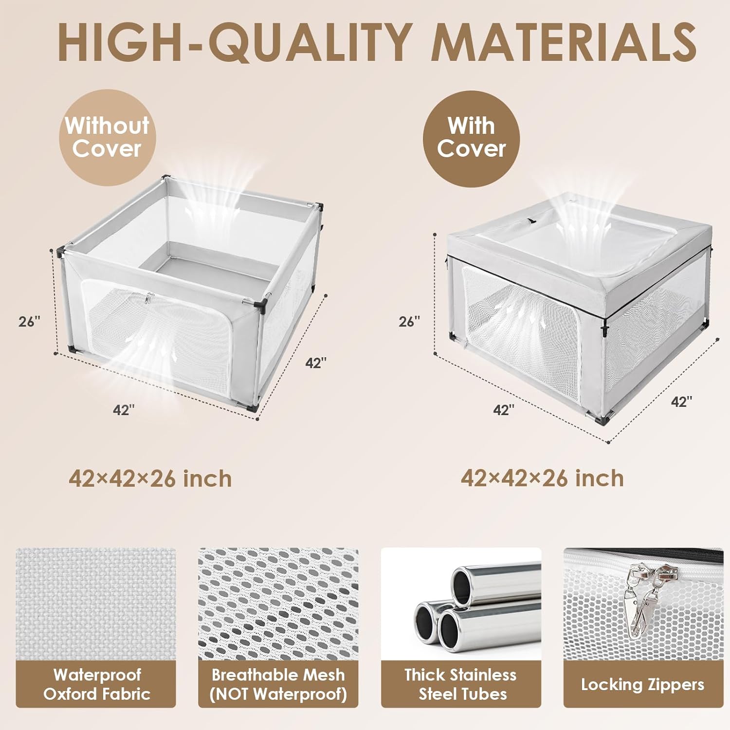 EHEYCIGA 42x42x26 Inches Puppy Playpen for Dogs & Cats Indoor or Outdoor - Dog Play Pen with Door, Dog Fence for Small Pets with Heavy-Duty Oxford & Steel Frame - Image 2