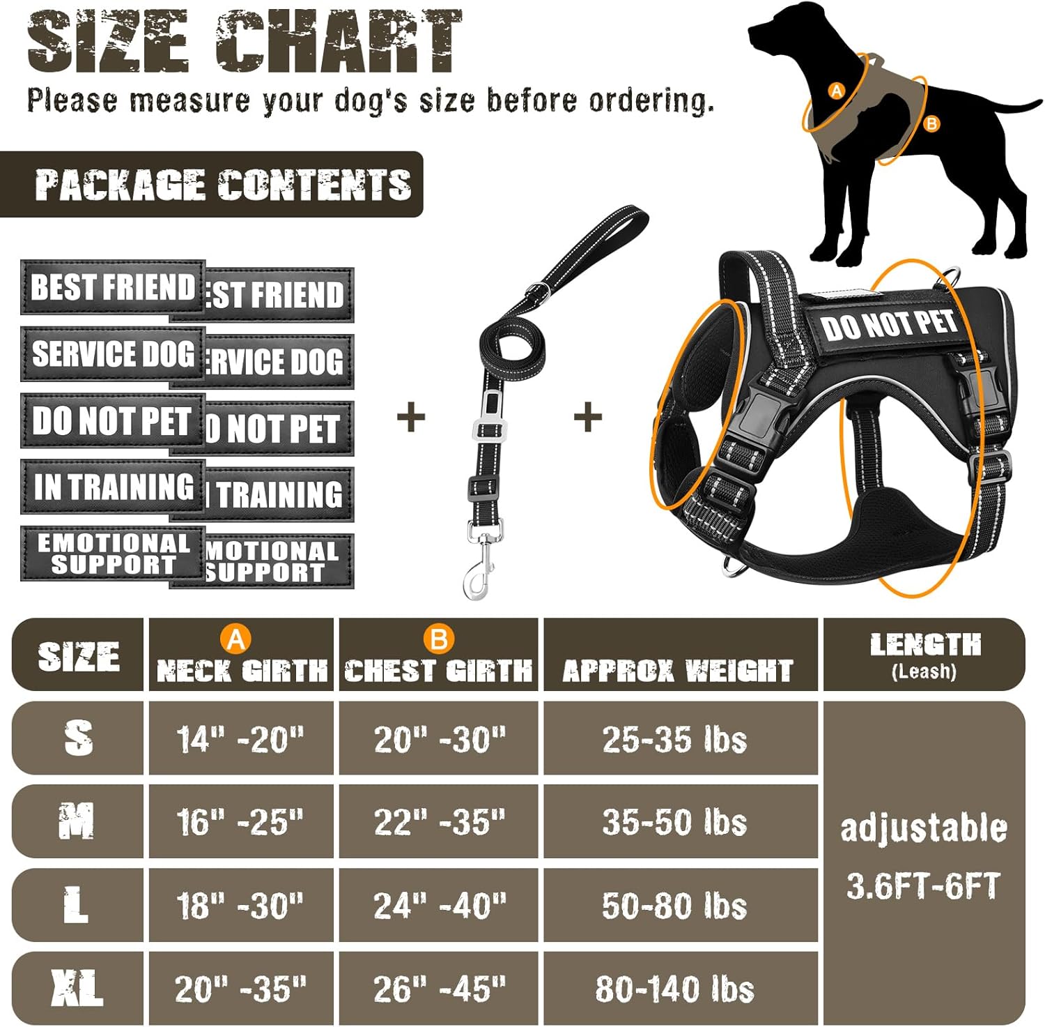 Tactical Dog Harness and Leash Set for Large Dogs,Heavy Duty No Pull Service Dog Vest and 10 Patches with Dog Seat Belt,Reflective Adjustable Pet Harness for Training Walking Hiking Black L - Image 5