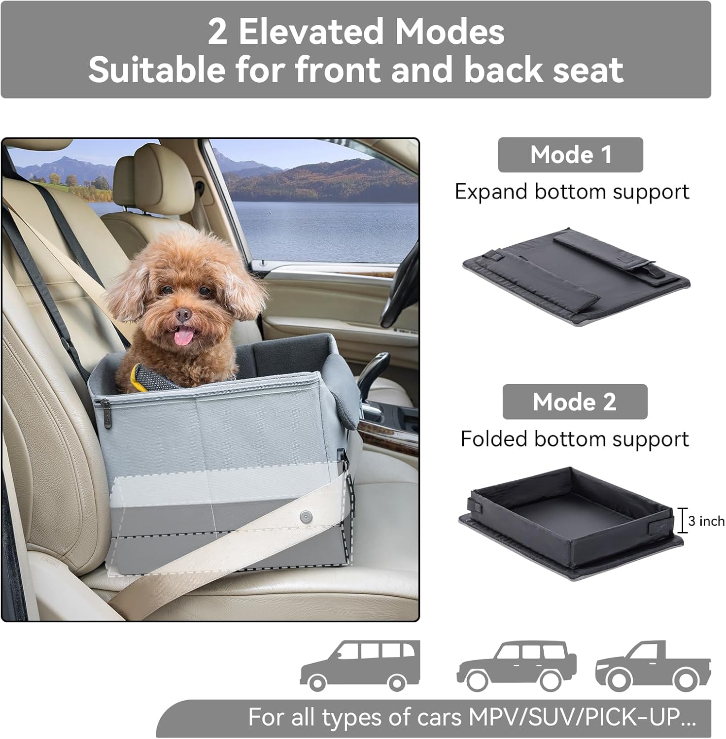 A4Pet Dog Car Seats for Small Dogs, Booster Car Seat with Patent Buckles & Clip-On Safety Leash, Pet Seat for Puppy Small Dogs Cats Under 25 Lbs, Grey - Image 4