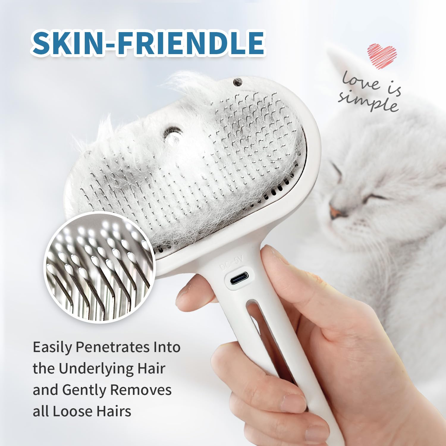 3 In 1 Self Cleaning Steamy Pet Brush - Anti-Static, Grooming Tool for Long and Short Hair Pets, Removes Loose Hair and Reduces Shedding, White - Image 6