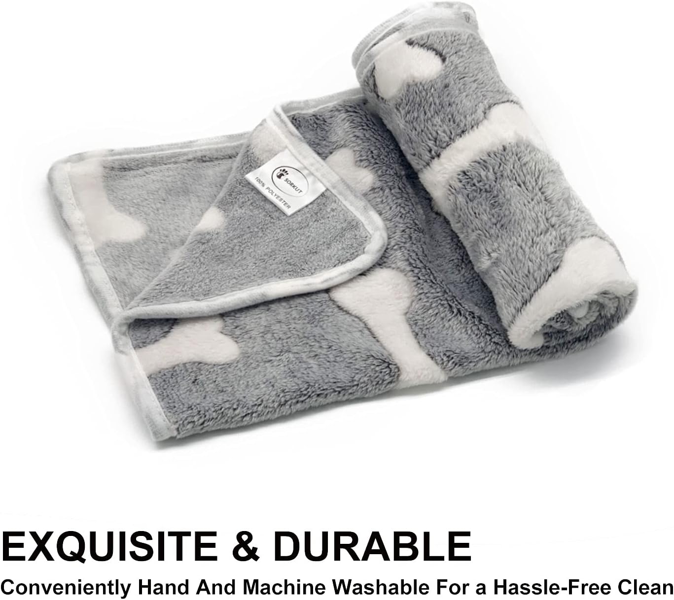 1 Pack 3 Puppy Blankets Super Soft Warm Sleep Mat Grey Cute Print Fluffy Fleece Pet Flannel Throw Dog Blankets for Small Dogs Cats,Star&Bone&Love- Small (23"x15") - Image 3