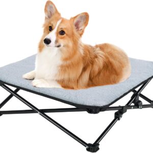 Veehoo 29" Medium Outdoor Elevated Dog Cot, Travel Foldable Dog Bed, 2 in 1 Portable Camping Cat Dog Hammock with Removable Reversible Cotton Pad, Suitable for Winter and Summer, CWC2454CP
