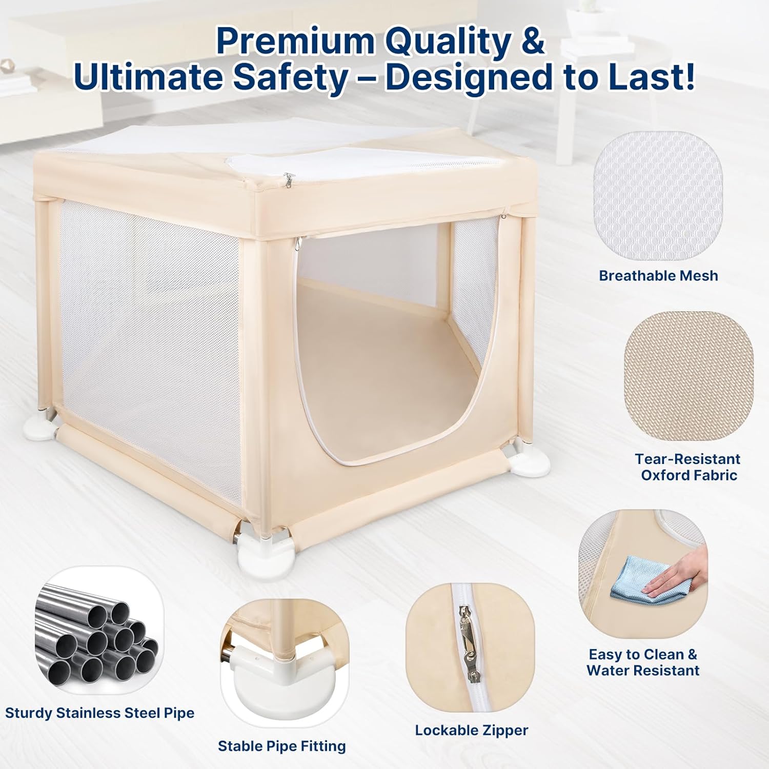58.3"x58.3"x29.9" Large Dog Playpen Indoor, Extra Tall Puppy Playpen with Removable Roof, Sturdy Fabric Dog Pen for Medium to Large Pets, Spacious Hexagonal Pet Playpen Indoor for Comfort & Security - Image 6