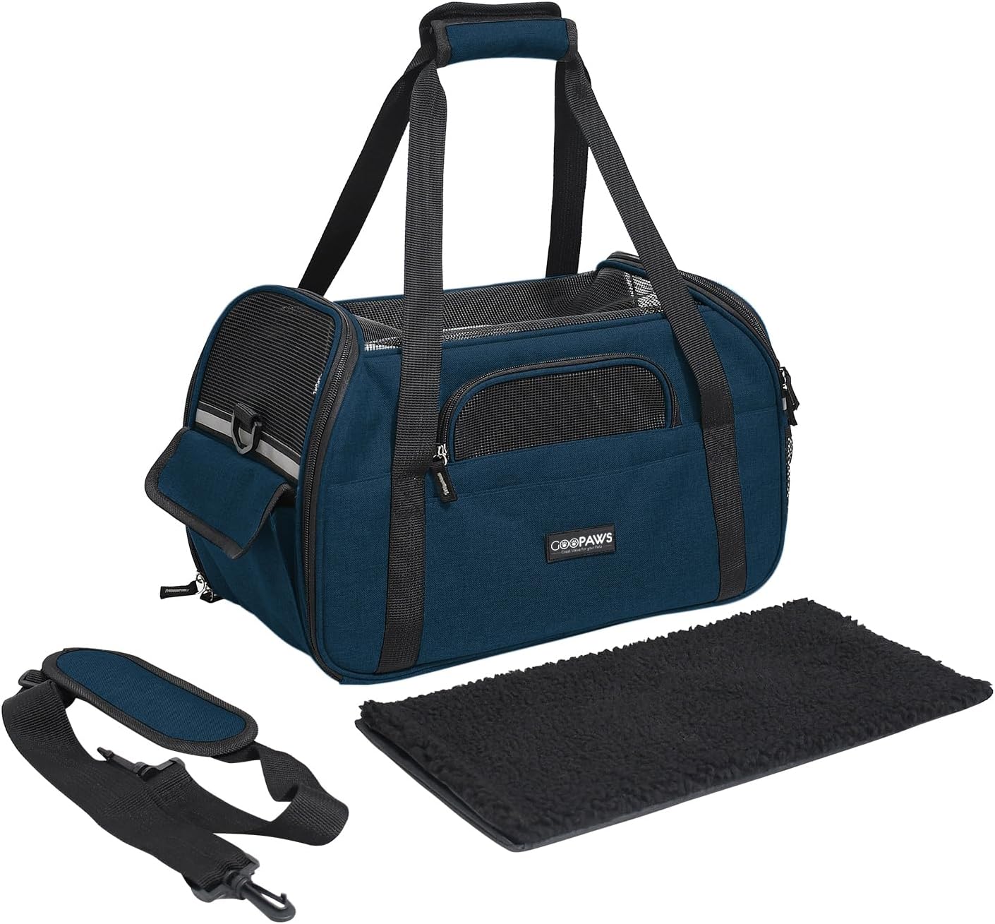 Dog Purse Carrier for Small Dogs, Soft-Sided Tote Bags with Pocket Dog Travel Supplies Portable Dog Sling with Anti-Slip Bottom (Navy Blue-19in) - Image 4