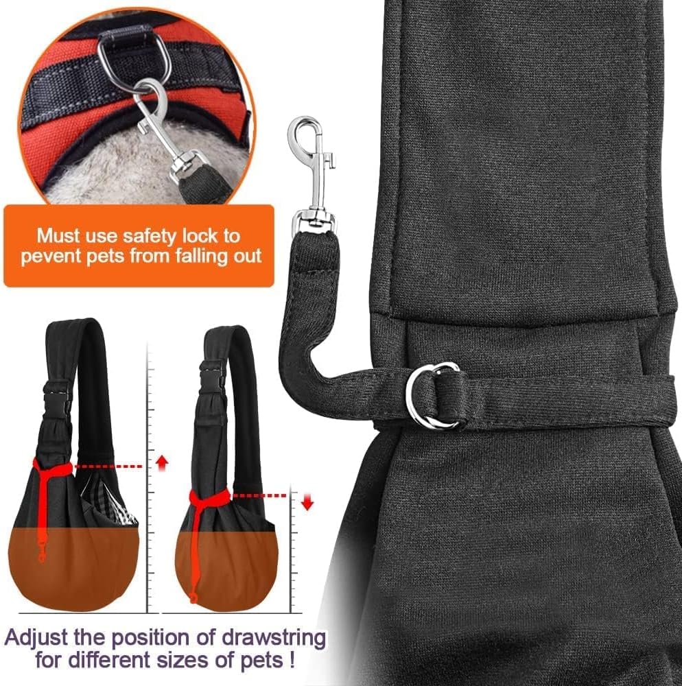 Tomkas Small Dog Sling Carrier - Adjustable Strap & Zip Pocket - Suitable for Puppies (Black) - Image 6
