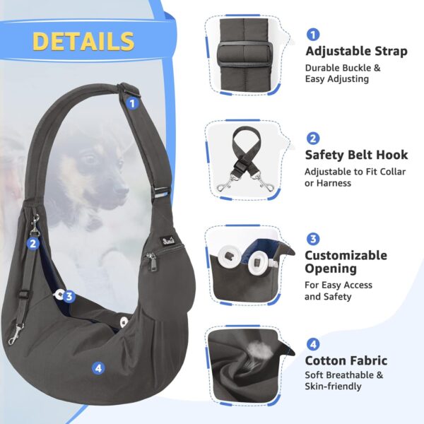 SlowTon Dog Carrier Sling - Thick Padded Shoulder Strap Adjustable Dog Carriers for Small Dogs, Puppy Carrier Purse for Pet Cat with Front Zipper Pocket Safety Belt Machine Washable (Grey M) - Image 2