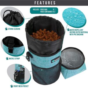 PetAmi Travel Dog Food Bag & Bowls Set, Collapsible Foldable Waterproof Dog Camping Bowls Cup Dish Accessories for Hiking, Sea Blue & Gray
