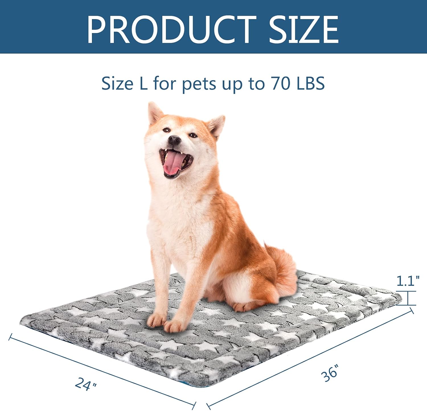 KROSER Fancy Crate Pad Bed Mat Reversible (Cool & Warm), Machine Washable, for Small to XXX-Large Dogs, Grey, Navy, Star Pattern - Image 4