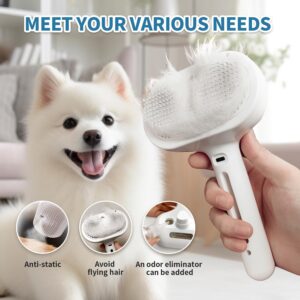 3 In 1 Self Cleaning Steamy Pet Brush – Anti-Static, Grooming Tool for Long and Short Hair Pets, Removes Loose Hair and Reduces Shedding, White