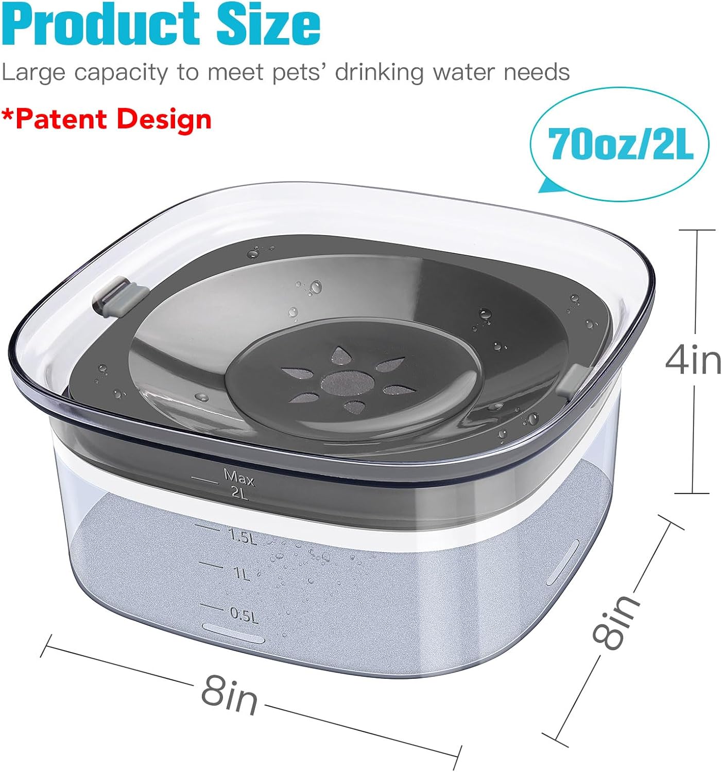 UPSKY 70oz Dog Water Bowl 2L No Spill Dog Bowl Large Capacity Spill Proof Slow Water Feeder, No Splash Dog Bowl Pet Water Dispenser Vehicle Carried Travel Slow Drinking Bowl for Messy Drinkers, Cats - Image 2